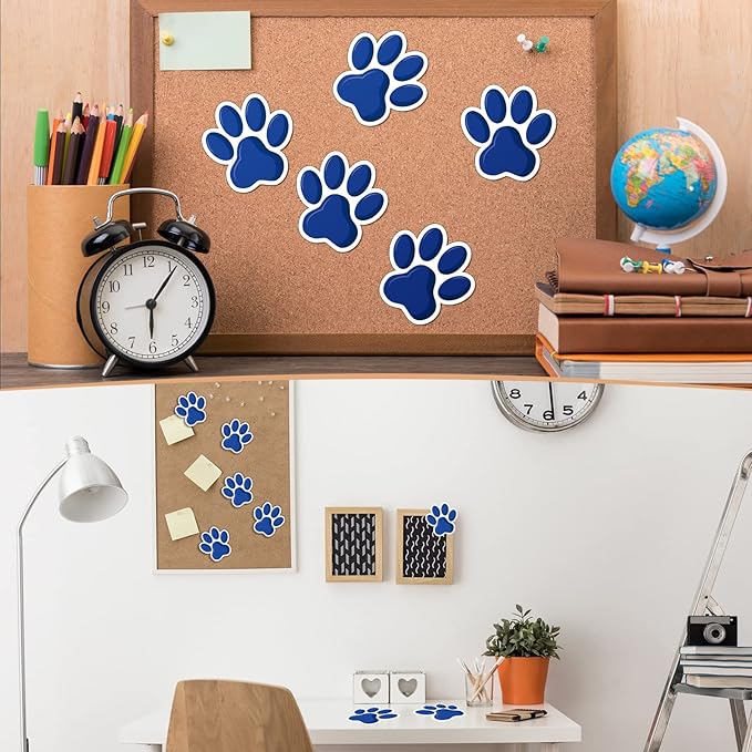 Junkin 60 Pcs Mini Paw Prints Cutouts Accents Bulletin Board Patrol Table Decorations Wall Decal Poster for Kids Educational School Home Party Supplies(Blue)