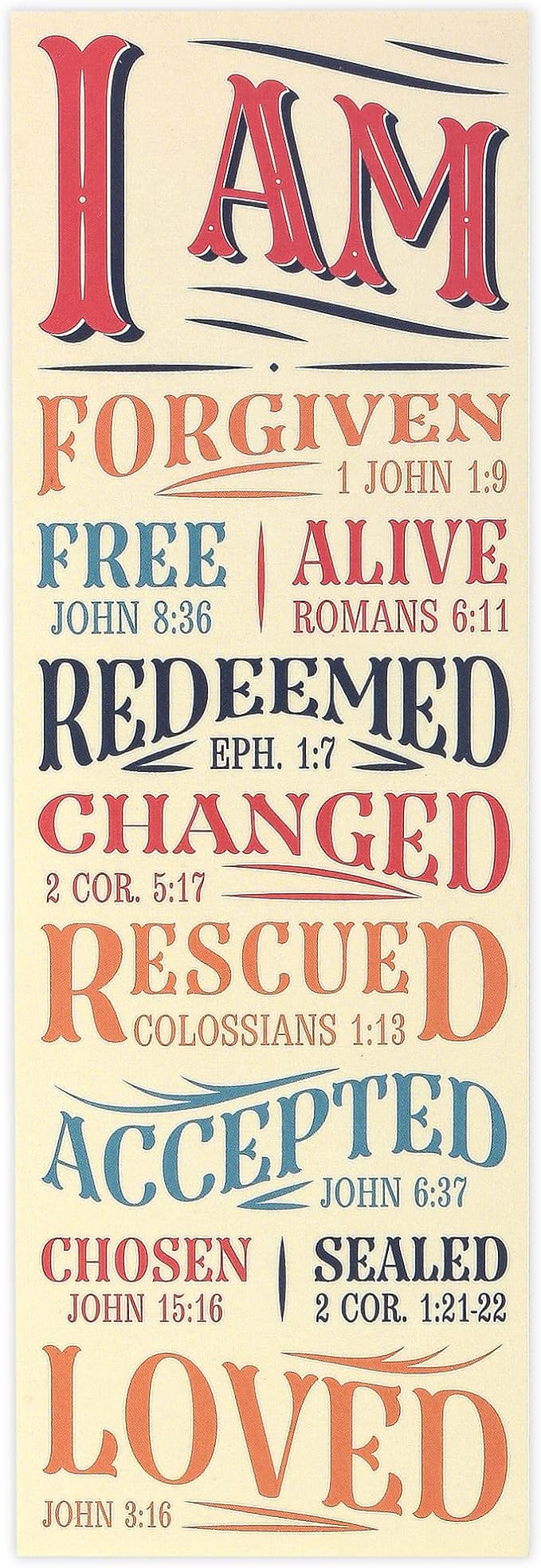Salt & Light, I Am Forgiven Free Alive Redeemed Bookmarks, 2 x 6 inches, 25 Bookmarks