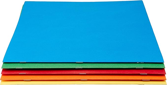 Amazon Basics Twin Pocket File Folders with Fasteners, Letter Size, Business Card Slot, Assorted Colors, 50-Pack