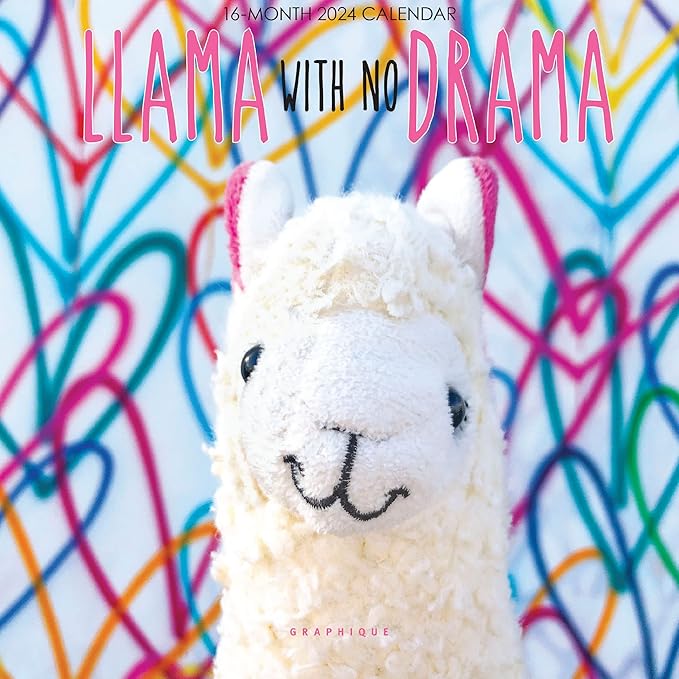 Graphique 2024 Llama with No Drama Mini Wall Calendar | 7” x 7” | Thick Paper | Home & Office Organizer | Large Monthly Grid | 3 Languages & Marked Holidays | 4 Month Preview Page for 2025