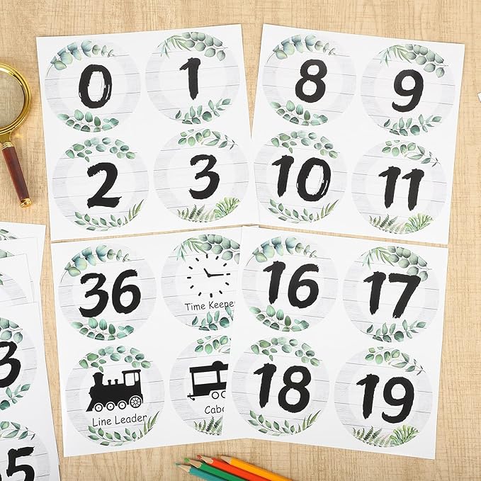COCHIE Colorful Line Up Spots for Classroom Floor Decorations, 52PCS 4" Number Stickers for Teachers, Vinyl Floor Dots Decals, Back to School Supplies for Preschool, Kindergarten, Elementary (Leaves)