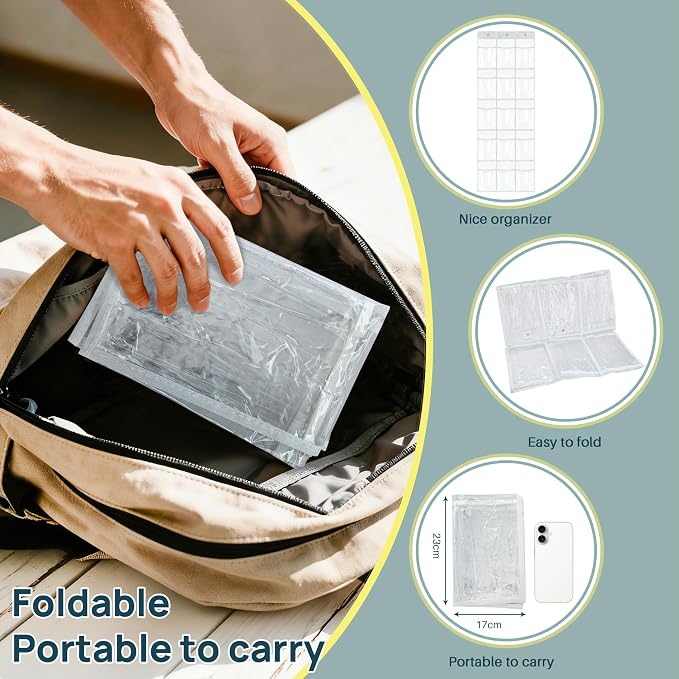 [2-Pack] Classroom Headphone Storage Organizer - 30 Pockets Over The Door Hanging Chart | Durable Headset Holder for Teachers | Clear PVC Pockets | School Supplies & Cell Phone/Calculator Storage