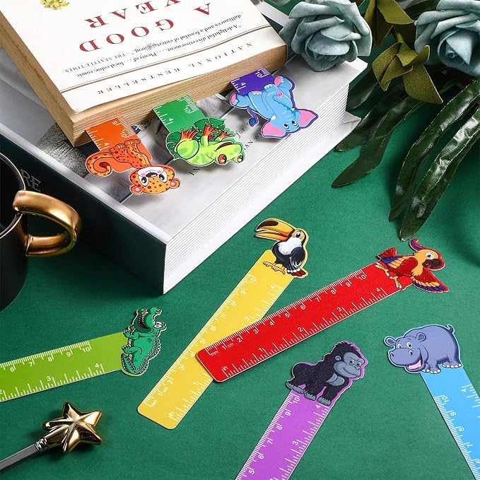 Frienda 50 Pieces Cute Animals Bookmarks Ruler for Kids Jungle Animal Farmhouse Teacher Prizes Book Markers Students Jungle Animal Party Favor, 10 Styles(Safari Jungle Animal)