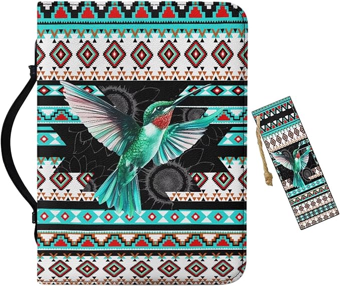 Leather Bible Cover Small Bible Case for Women Bible Bags with Bookmark Set,Aztec Boho Bird