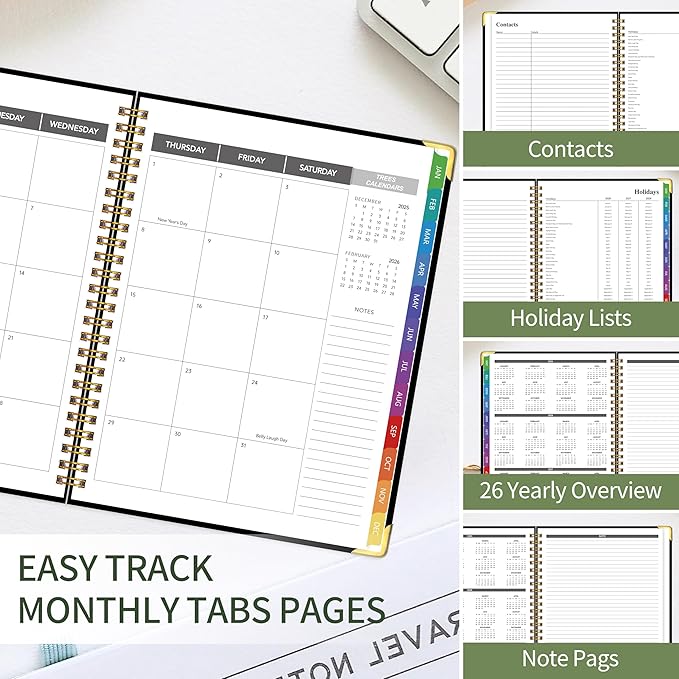 2026 Appointment Book/Planner - 2026 Daily Hourly Planner from Jan. 2026 - Dec. 2026, Weekly appointment Book 2026, 2026 Hourly planner with 20-Minute Interval, 9" x 11", Twin-Wire Binding, Colorful Tabs, Pocket - Black
