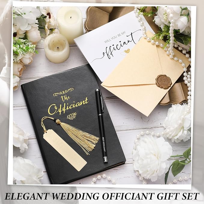 Watersay 5 Pcs Wedding Officiant Gift Set Include Hardcover Proposal Officiant Notebook Black Ink Pen Thank You Gift Card with Envelope and Sticker Copper Bookmark for Wedding Ceremony Officiant