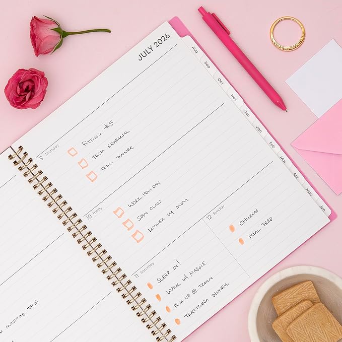 Blue Sky 2026-2027 Weekly and Monthly Academic Year Planner Calendar, July 2026 - June 2027, 8.5" x 11", Flexible Cover, Wirebound, Storage Pocket, Laminated Tabs, Roosevelt Pink