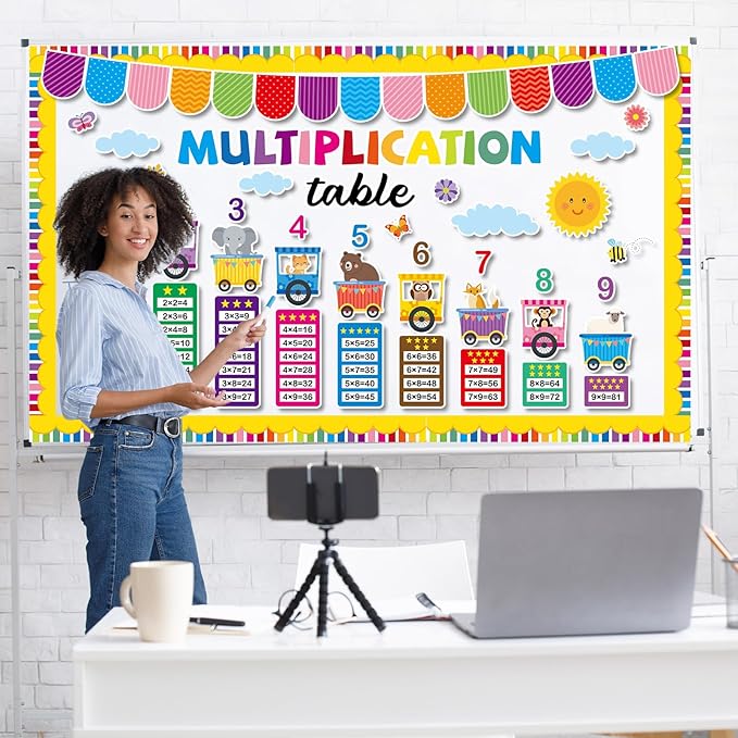 gisgfim Colorful Multiplication Chart Elementary Bulletin Board Decorations Set Math Kindergarten Classroom Paper Cutouts Numbers Times Table Bulletin Board Decor for Back to School Chalkboard Wall