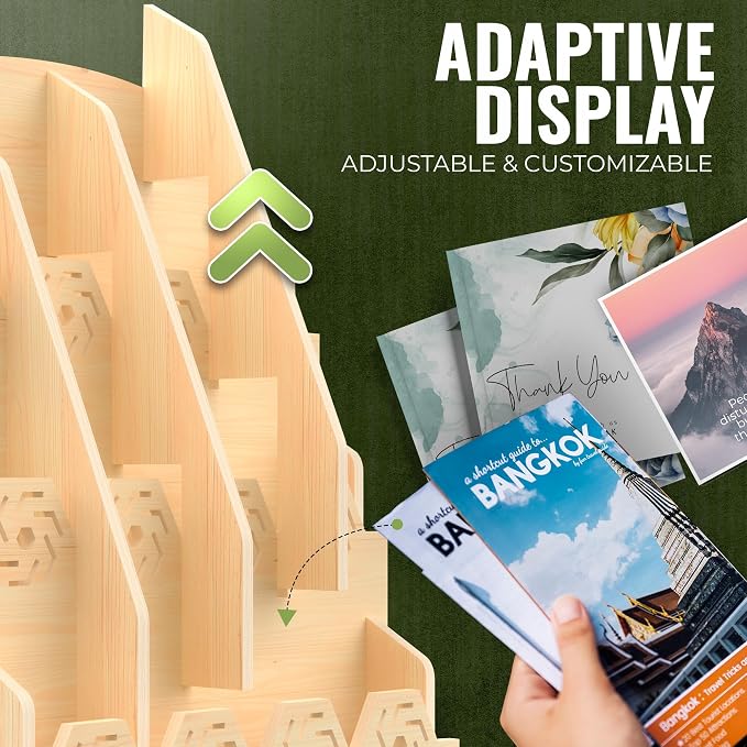 HOTCAN Bookmark Holder Display Stand for Vendors | Wooden Bookmark Booth Display Items with 12 Shelf Pockets | Customizable Space and Mobile Friendly Design Ideal for Craft Fairs, Vendor Booths, Shops