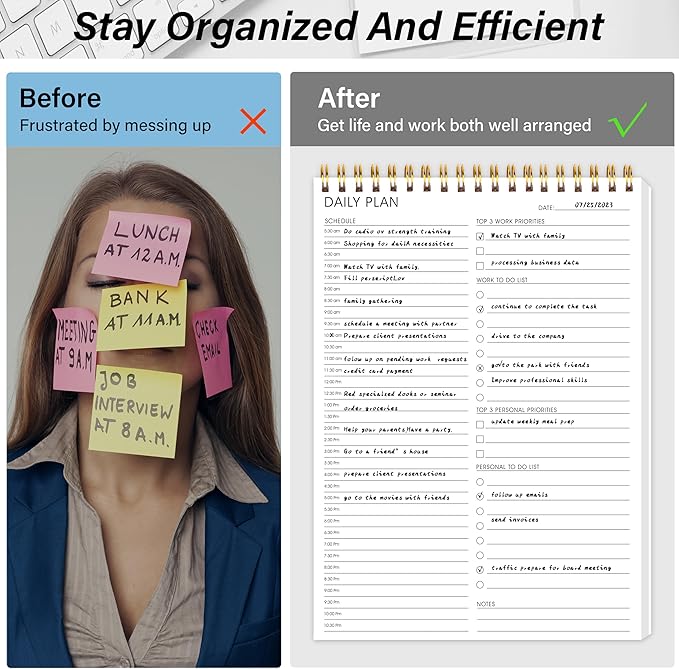 3PC Daily Shedule Planner Hourly Appointment Planner Personal Organizer with Work To-Do List, Priorities 6.5 x 9.8