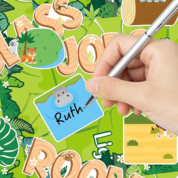 BeYumi Classroom Jobs Bulletin Board - 76Pcs Back to School Jungle Animal Class Jobs Bulletin Board Decoration Set Palm Tree Leaf Paper Cutouts Teacher's Helper Chalkboard Wall Decor for Kids Students