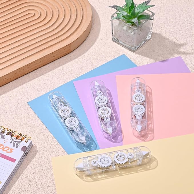 Temiary 4 Pcs 2 in 1 White & Beige Correction Tapes Pens, Quick Dry White Smooth Pull Out Pen for Writing, Cute Tapes Easy to Use for Classroom Office Back to School Supplies (Transparent)