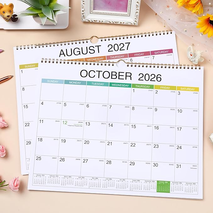 2026-2027 Wall Calendar - Jul 2026 - Dec 2027, 18 Monthly Hanging Calendar 2026-2027 Planner, 15" x 11.5", Spiral Binding, Yearly Overview, Holidays, Large Blocks, Perfect Organizer for Home & Office