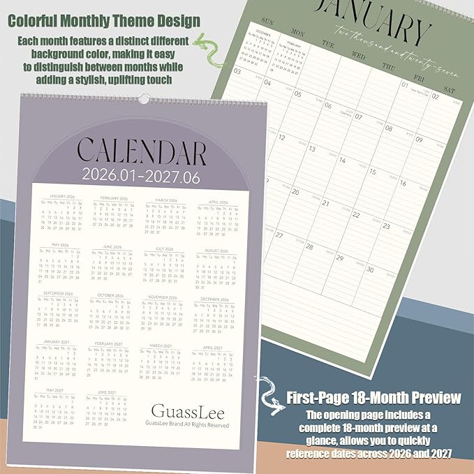 GuassLee Extra Large Wall Calendar 2026-2027,20"x 30" Vertical Jumbo Desktop/Wall Calendar from Jan. 2026 to Jun. 2027,18-Month Hanging Planner with Julian Date for Office Home Organizing