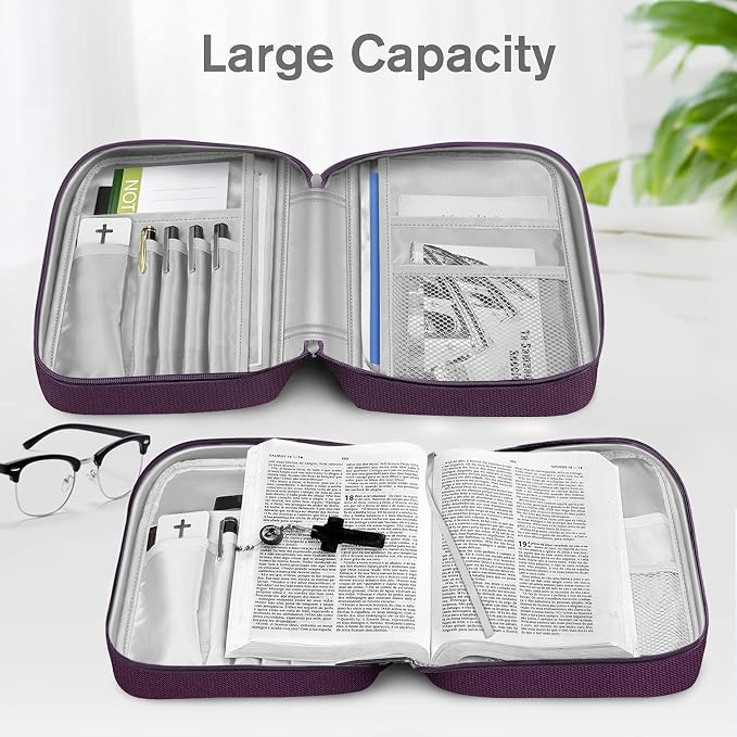 FINPAC Bible Cover, Carrying Book Case Church Bag Bible Protective with Handle and Zippered Pocket, Gift for Mother Lady Women Men, Maroon