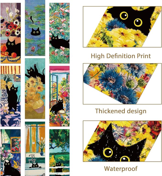 Black Cat Bookmarks Bulk, 100 Pcs Vintage Oil Painting Paper Book Marks for Book Lovers Women Kids, Double Sided Page Markers for Reading Classroom Library Office Supplies Birthday Gifts
