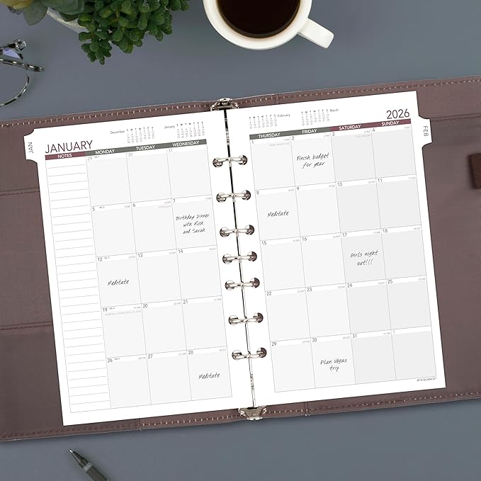 AT-A-GLANCE 2026 Planner Refill, Monthly, 5-1/2" x 8-1/2", Desk Size 4, Loose-Leaf, Unruled Blocks (061-685Y-26)