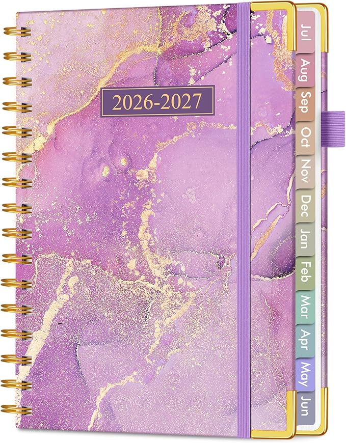 Academic Planner 2026-2027, Hardcover Weekly and Monthly Calendar Planner from July 2026 - June 2027, Daily Agenda Planners with Tabs, College School Organizer for Student Teacher, A5 (6.1" x 8.2"), Purple Marble