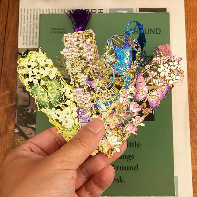 4 Pieces Metal Butterfly Series Bookmark, Perfect for Women Readers (BKM-064-F4)
