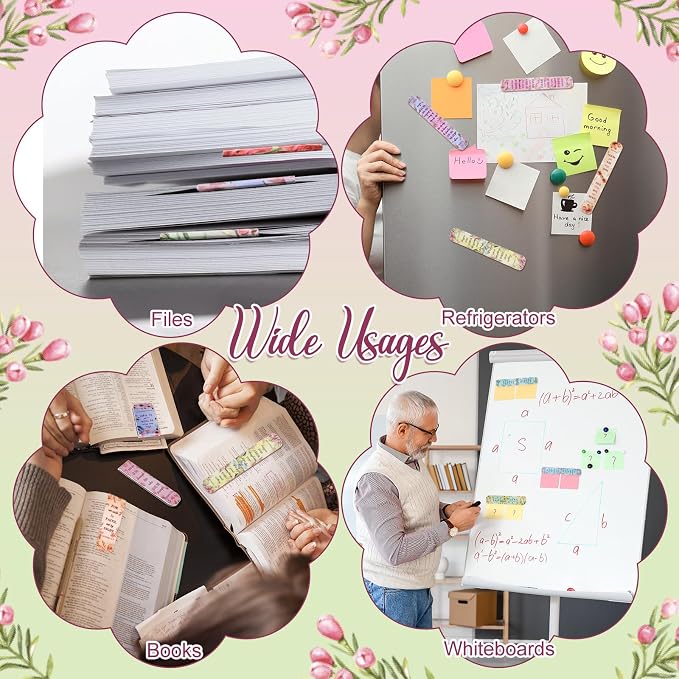 Zonon 48 Pcs Bible Verse Magnetic Christian Bookmarks, 0.8x4.7in Inspirational Scripture Book Markers for Women Men Religious Motivational Flower Page Clips Book Lovers Reading Gifts(Flower Style)