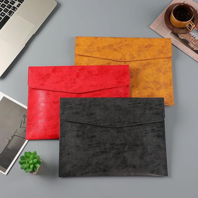 PU Leather A4 File Folder Document Holder Waterproof Portfolio Envelope Folder Case with Snap Closure Red