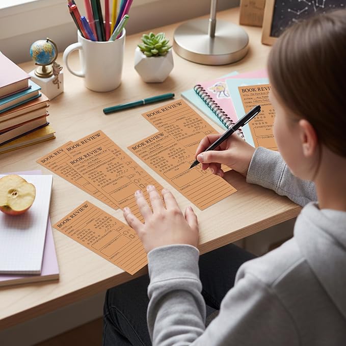 L1rabe Kraft Paper Book Review Bookmarks - Back to School 100Pcs Book Page Marker Reading Log for Readers Bookworm Bookish Gift, Reading Page Tracker for Students Teachers Women to Review & Tracker