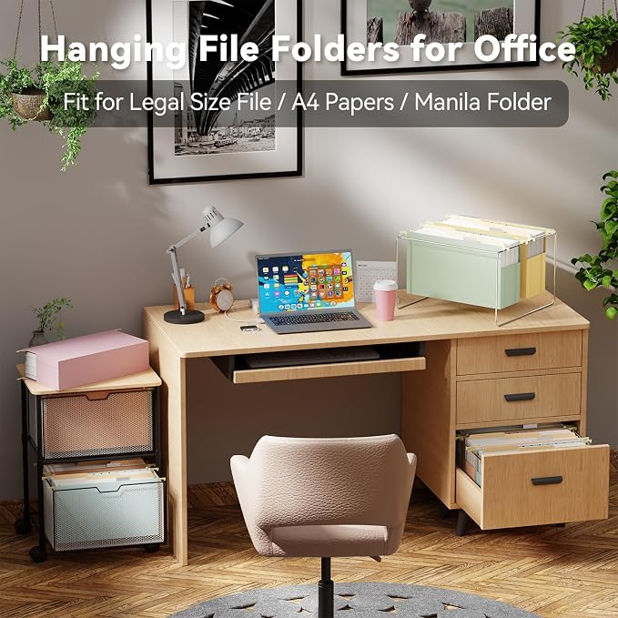 Ansook Legal Size Hanging File Folders, 6 Pack Expandable 4 Inch File Folders Legal Size, Plastic Legal Hanging File Folder Organizers for Filling Cabniet, Insertable 1/5-Cut Tabs - Assorted Colors