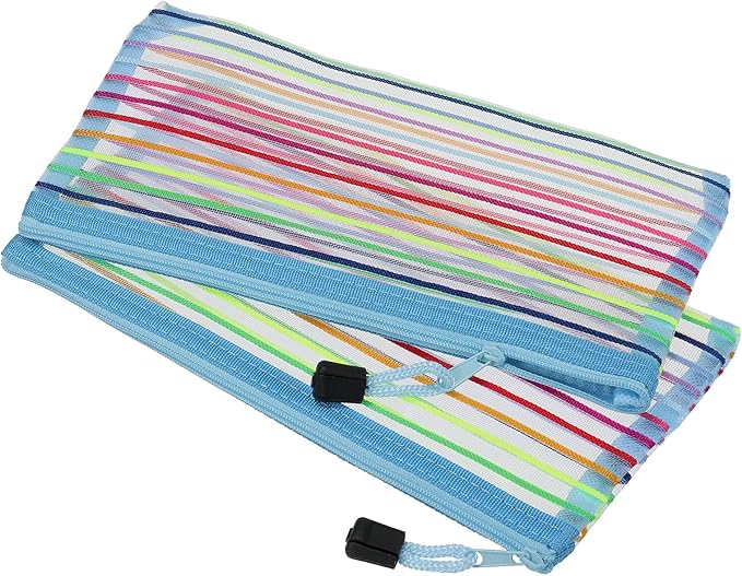 MECCANIXITY Mesh Zipper Pouches, B6 Colorful Pencil Case Document File Bags Storage Organizer for Office Supply Travel Accessory, Sky Blue Pack of 6