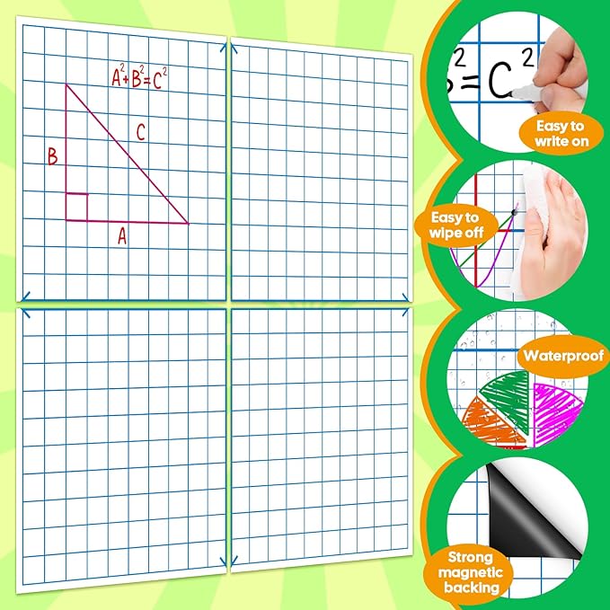 Giant Magnetic XY Coordinate Graph Grid Paper,Dry Erase Chart Paper for Whiteboard Homeschool Teacher Must Haves,Math Classroom Teaching Supplies Math Manipulatives