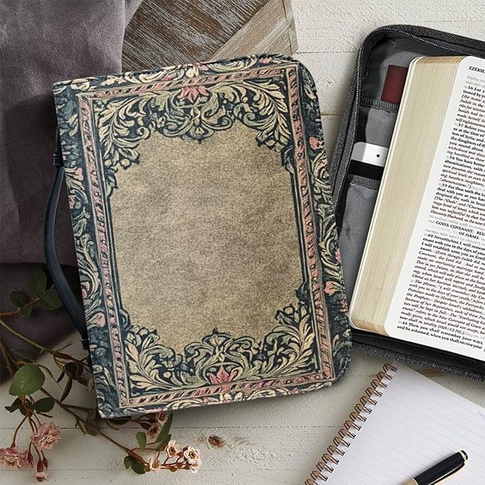Vintage Bible Holder Case for Women Bible Cover Bags Floral Pattern with Handle Fits for Standard Size Bible Bible Study Accessories Supplies-Size：L