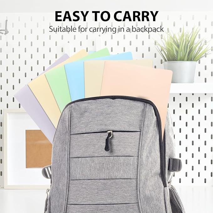 Plastic Folders with Pockets, 2 Pocket Folders for Letter Size 8.5 x 11 Paper, 6 Rainbow Colors, Colored School Folders with Business Card Slot, Back to School Supplies for Students, Office