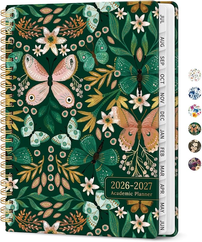 Planner 2026-2027, Academic Year Monthly and Weekly Calendar Planner, Jul 2026 - Jun 2027, Hardcover Teacher Student Planning Agenda book with Tabs, Perfect for School Office Supplies, 6.3" x 8.5" - Butterfly
