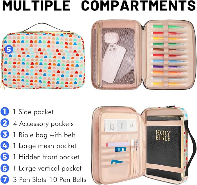 Dofilachy Bible Covers Women - Modern Polka Dot Nylon Bible Case with Zipper - Large Bible Cover with Handle - Bible Carrying Case for Girls Boys Kids