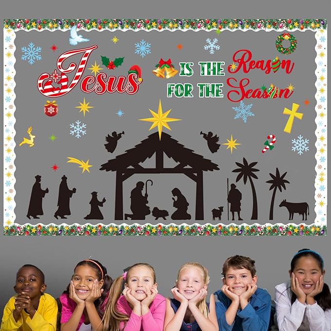 Christmas Nativity Bulletin Board Set Christian Jesus Birth Classroom Decorations Jesus is The Reason for The Season Paper Cutout for Xmas Holiday Sunday School Religious Church Decor