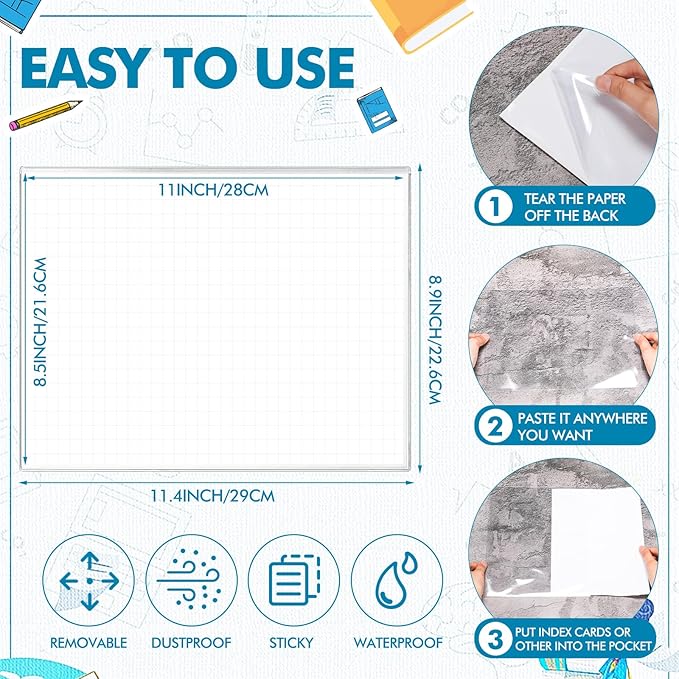 Outus 60 Pcs Self Adhesive Shop Ticket Holders Clear Plastic Sleeves Adhesive Pockets Work Order Job Ticket Holders for Back to School Student Label Home Office Posting Signs (11 x 8.5 Inch)