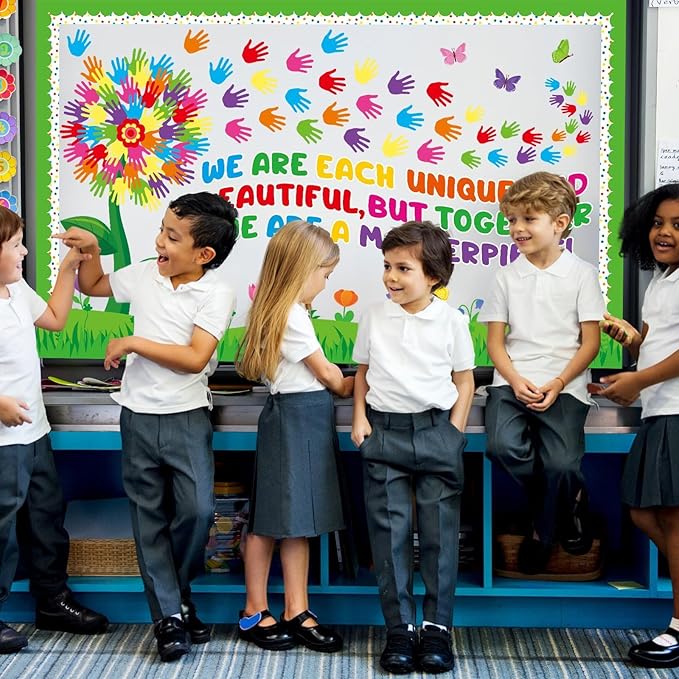Spring Florals Bulletin Board Decorations Set Spring Tree Bulletin Board Classroom Decorations Handprint Flower Paper Cutouts March Bulletin Board Borders for School Chalkboard Door Supplies