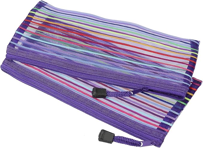 MECCANIXITY Mesh Zipper Pouches, B6 Colorful Pencil Case Document File Bags Storage Organizer for Office Supply Travel Accessory, Purple Pack of 6