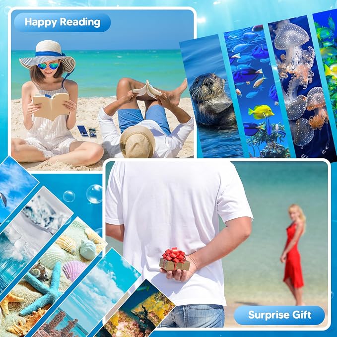 300PCS Ocean Bulk Bookmarks for Kids Classroom 60 Designs Cool Ocean Bookmark Cute Book Mark Double Sided Bookmark for Book Lovers Students Children Rewards Gifts