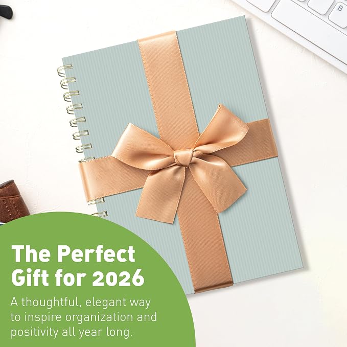 Sweetzer & Orange 2026 Planner – 6" x 8.25" Dated Daily, Weekly & Monthly Calendar Planner – January to December 2026 – Eucalyptus Design with Motivational Stickers, Gold Spiral & Sturdy Paper