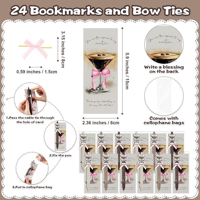 Sinload 24 Sets Espresso Martini Gifts Bulk Martini Pens with Cocktail Greeting Cards a Tini Bit Older Birthday Gifts for Women 21st 25th 30th Birthday Wedding Graduation Summer Party Supplies