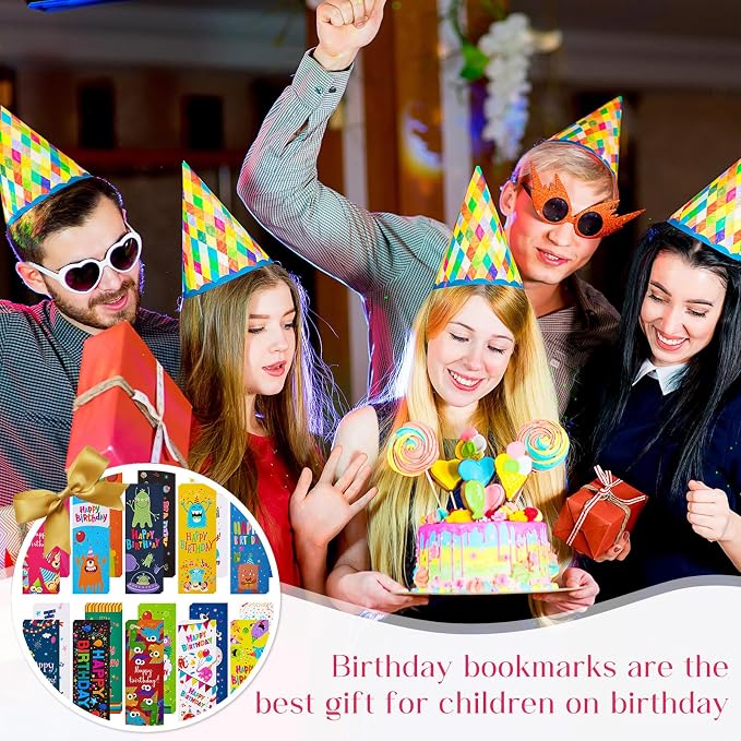 Tenare 300 Pieces Happy Birthday Bookmarks Laminated Imaginative Colors and Patterns for Students Classroom Stationery Supplies