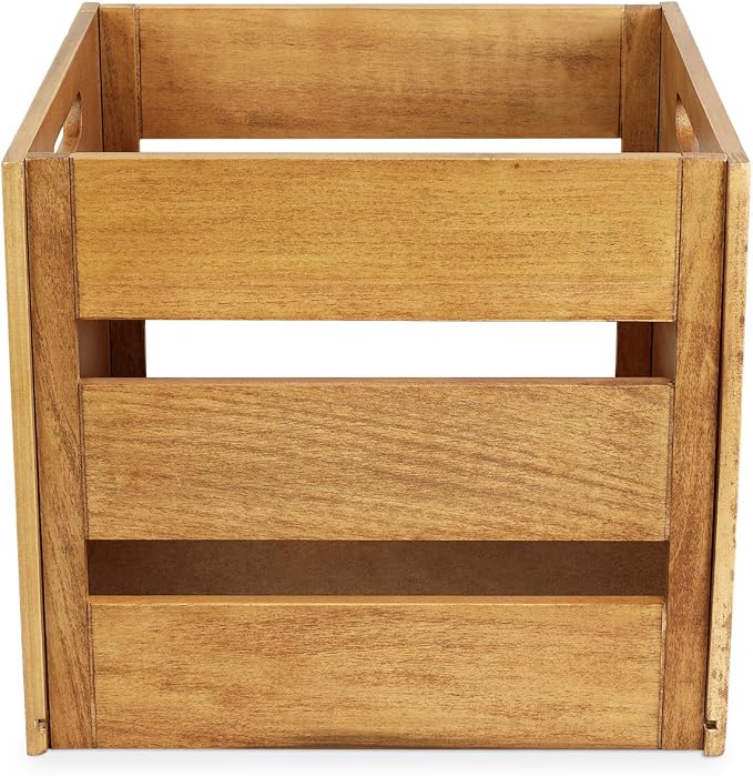 Victrola Wooden Record Crate – Tabletop Vinyl Album Holder, No-Tool Assembly, Holds Over 50 Records, Real Wood Construction, Elegant Design (Natural Wood)