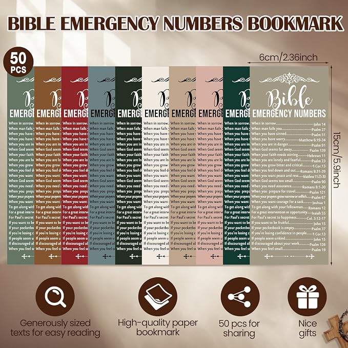 Feifeiya 50 Sets Christian Fathers Day Gifts Bulk Religious Pens Bible Verse Emergency Numbers Bookmark Scripture Catholic Gift for Women Men Church Welcome Sunday School(Christmas Color,English)