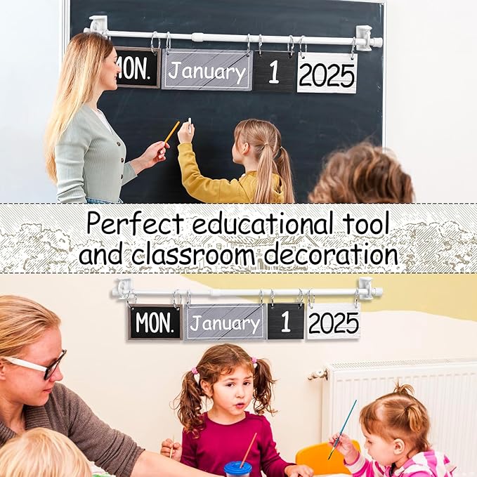 FYSUIMU Modern Farmhouse Calendar Bulletin Board Set Flip Calendar with 54 Cards & Adjustable Holder for Back to School Classroom Home Office DIY Decoration Supplies