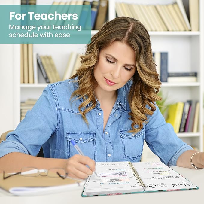 Planner 2026–2027, Academic Planner Weekly and Monthly Calendar Jul 2026 – Jun 2027 Hardcover Planner with Tabs and Pocket, Spiral Bound Agenda Book for Student & Teacher, 6.3" x 8.5", Teal Peonies