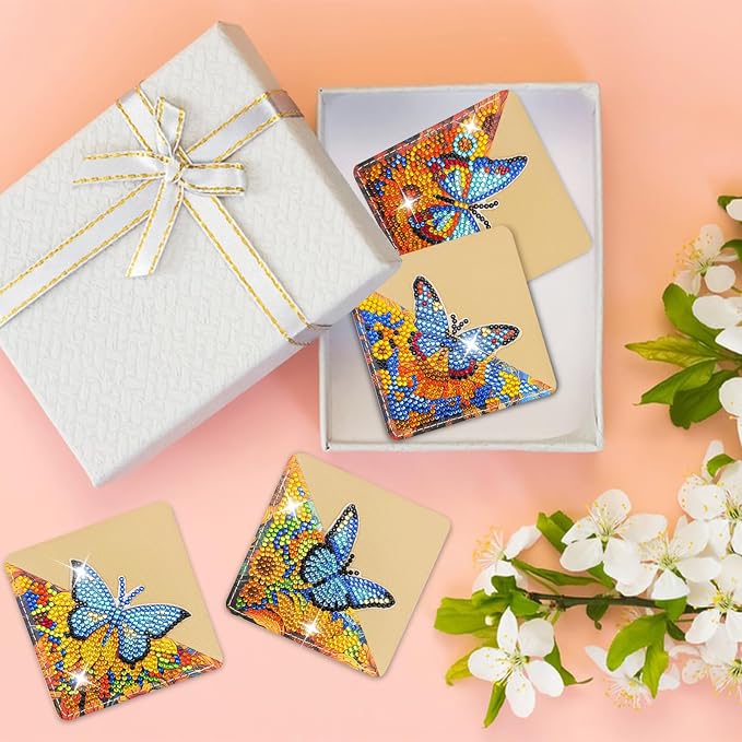 4 Pcs Diamond Painting Bookmark, Diamond Art Kit for Adults, DIY Diamond Art Kits for Adults, Book Corner - Protecting Bookmark Craft Supplies Kits for Book Lovers (Sunflower Butterfly)