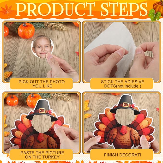 Gersoniel 72 Pcs Thanksgiving Turkey Bulletin Board Cutouts for Kids Fall Autumn Pumpkin Pinecone Paper Photo Cardboard Ornament for DIY Crafts Harvest Door Home School Office Party Decor Supplies
