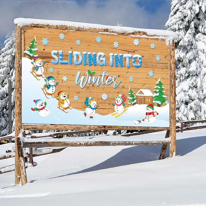 Winter Bulletin Board Decoration Set Sliding Into Winter Bulletin Board Snowman Christmas Classroom Decorations Snowflake Snowman Paper Cutouts for Xmas Holiday Party School Home Chalkboard Wall Decor