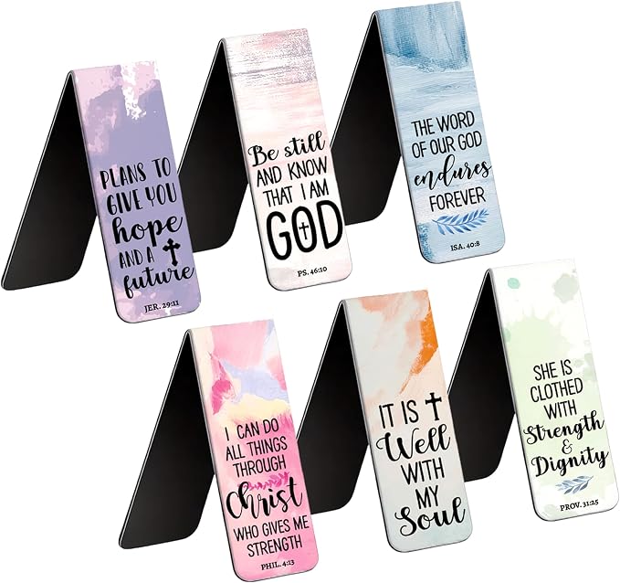 6 Pieces Bookmark, Bible Verse Magnetic Bookmarks for Women Men Book Lovers, Pastel Design Religious Scripture Book Accessories Bookmaker, Christian Gifts for Reading Lovers 2