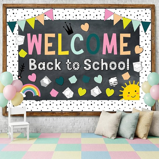 Mooliwe 94 Pcs Composition Notebook Classroom Decor Welcome Back to School Bulletin Board Set Checkered Classroom Decor Smile Face Stationery Paper Cutouts for First Day of School Wall Door(Cute)